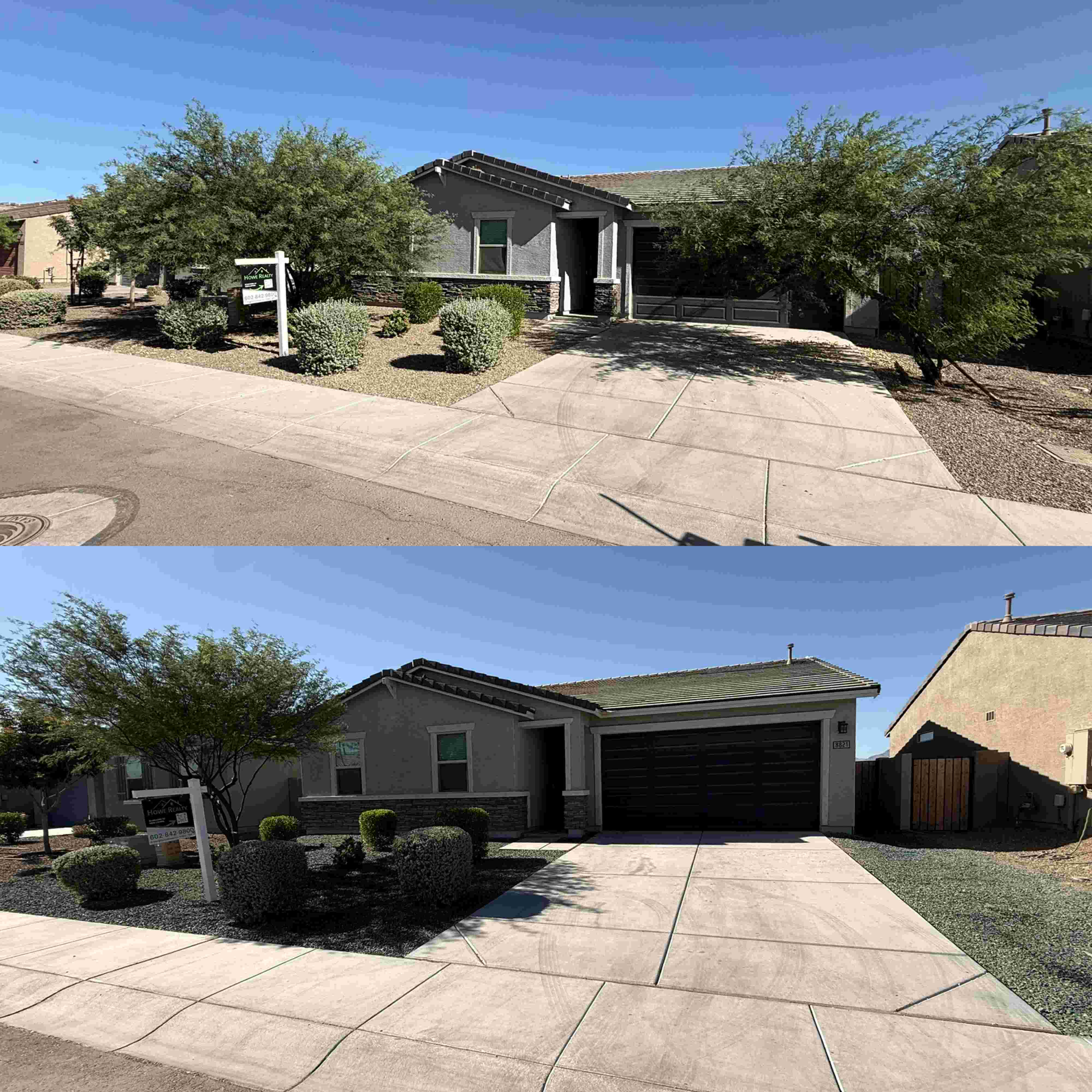 Front yard bush shaping and landscape precision grooming transformation by M&P Outdoor Solutions in Goodyear Arizona